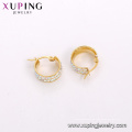 E-613 xuping fashion Pendientes de aro simples de acero inoxidable de 24K de color oro de alta calidad con diamantes de imitación